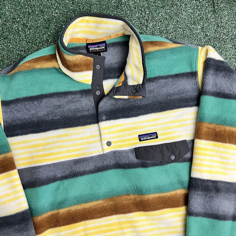 Patagonia Synchilla Snap T Sweater Mens L Painted Fitz Striped Fleece Gorpcore